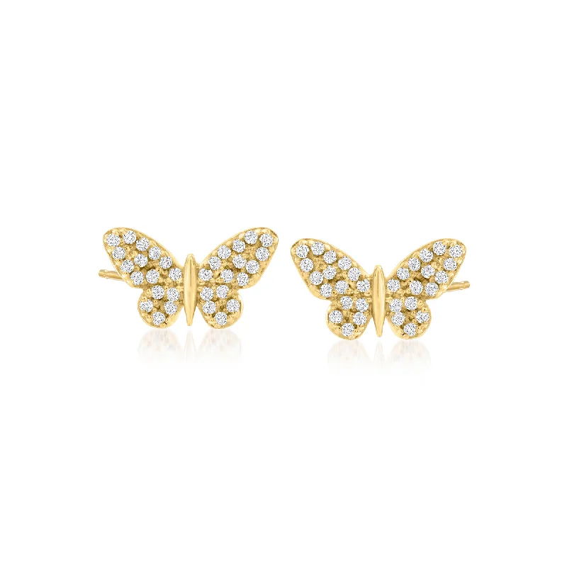 Best hoop earrings with matching bracelets for a coordinated jewelry set-Ross-Simons Diamond-Accented Butterfly Earrings in 14kt Yellow Gold