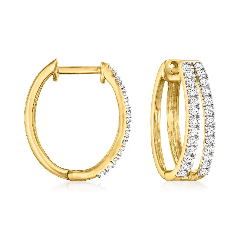 Best hoop earrings with vintage coins for a retro, antique-inspired style-Ross-Simons Diamond Hoop Earrings in 14kt Yellow Gold