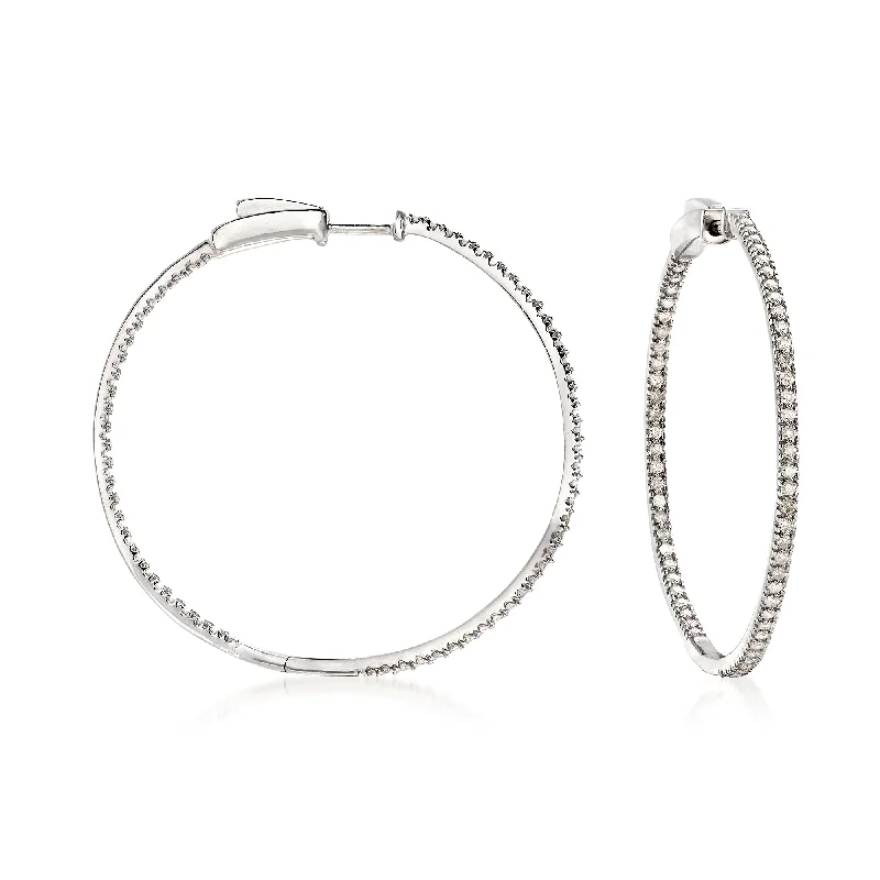 Best hoop earrings with gemstone accents for a colorful and elegant appearance-Ross-Simons Diamond Inside-Outside Hoop Earrings in Sterling Silver