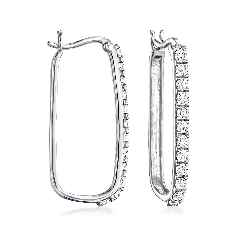 Hoop earrings with luxe velvet finishes for a rich and luxurious touch-Ross-Simons Diamond Paper Clip Link Hoop Earrings in Sterling Silver