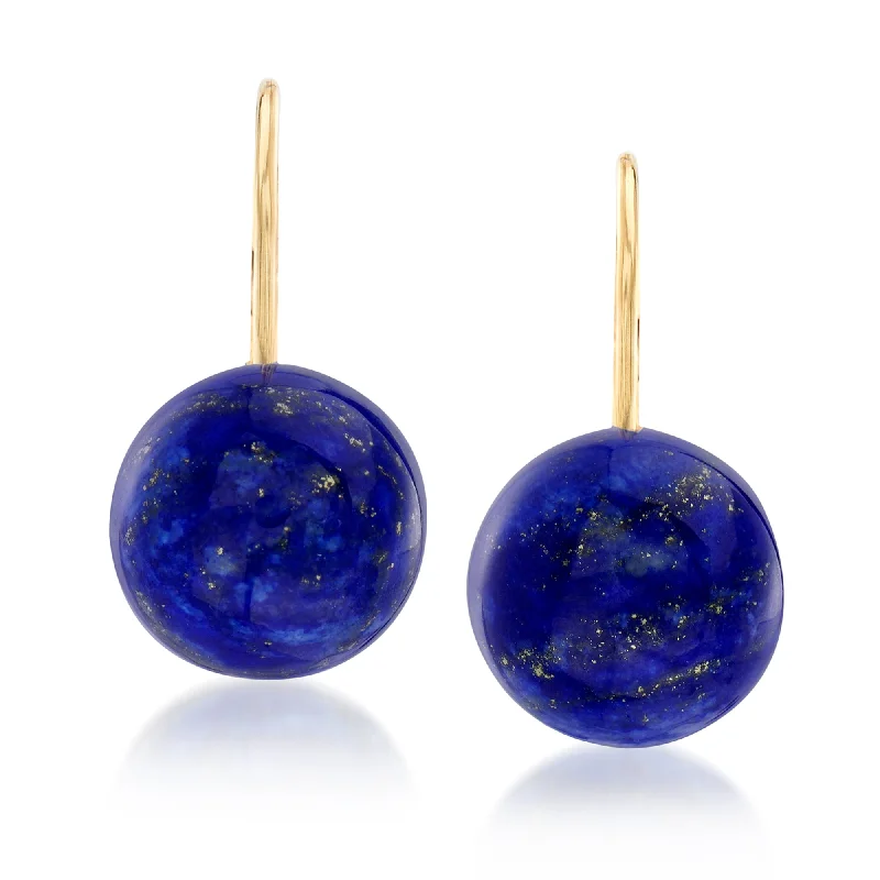 Hoop earrings with removable pendants for a versatile and customizable accessory-Ross-Simons Lapis Earrings in 14kt Yellow Gold