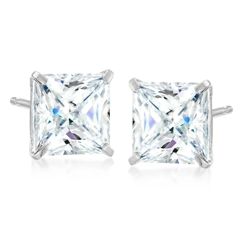 Hoop earrings with twisted leather for a chic and modern boho look-Ross-Simons Princess-Cut CZ in 14kt White Gold