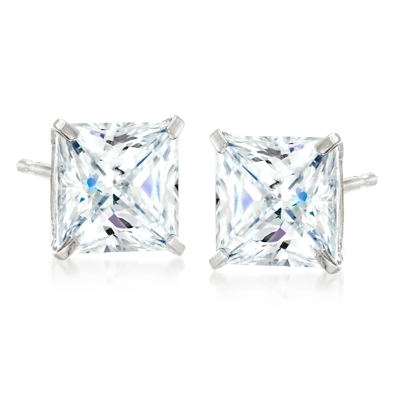 Hoop earrings with rhinestone-studded rims for a glamorous touch-Ross-Simons Princess-Cut CZ in 14kt White Gold