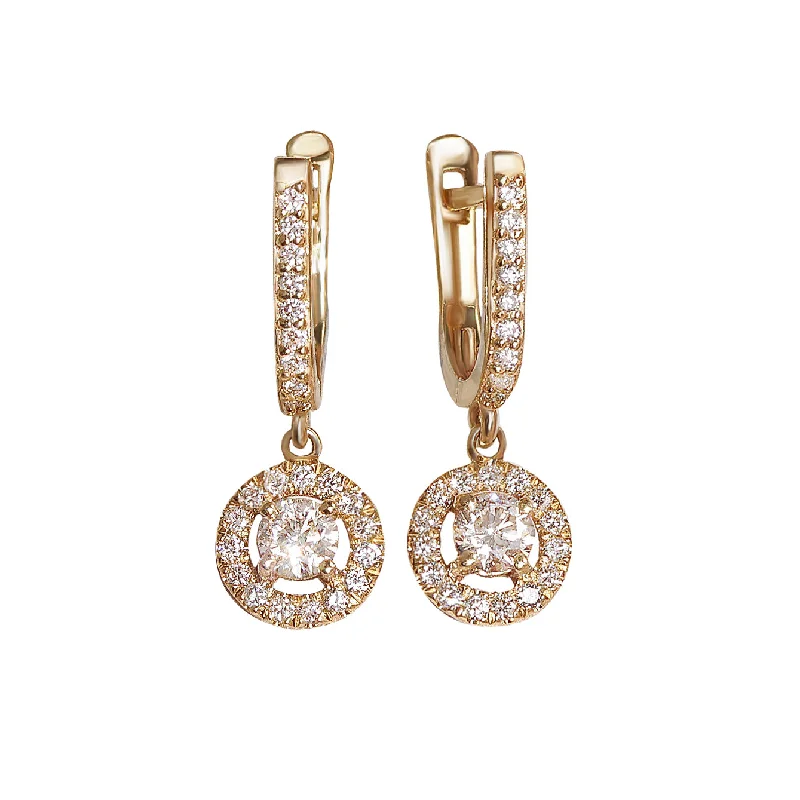 Hoop earrings with braided patterns for a detailed and textured finish-Round Diamond Halo Drops Dangle Earrings Basic