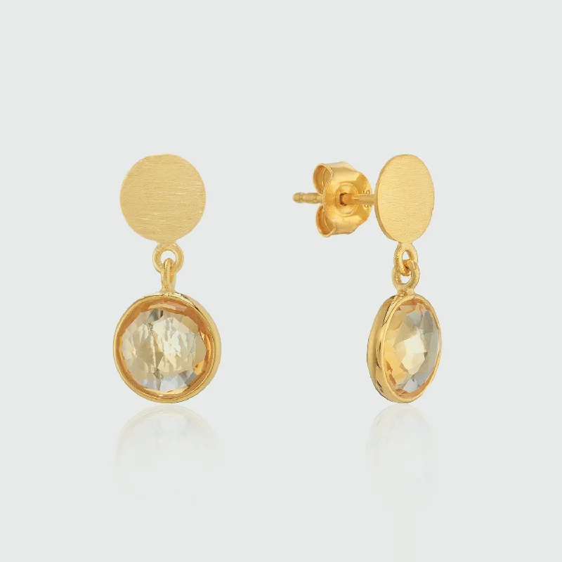 Hoop earrings with gold accents for a warm, elegant statement piece-Salina Gold Vermeil & Citrine Disc Earrings