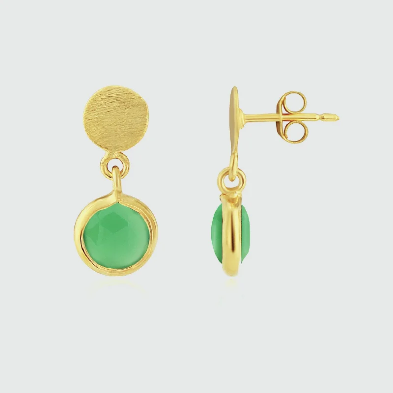 Best hoop earrings with geometric triangle shapes for a modern, chic design-Salina Gold Vermeil Disc & Chrysoprase Green Earrings