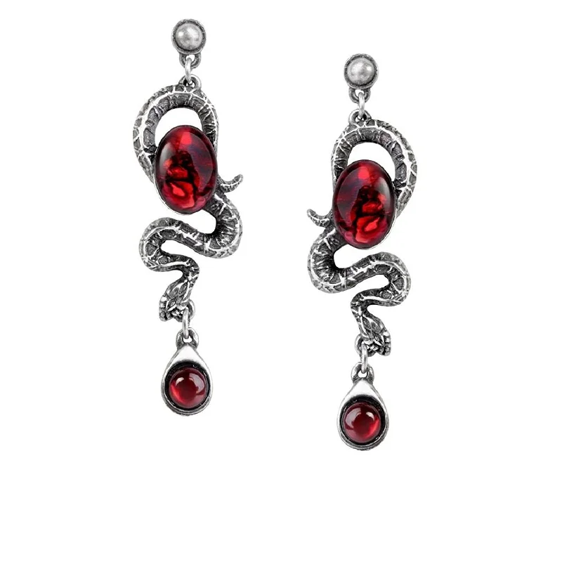 Hoop earrings with rhinestone embellishments for a glamorous and sparkling look-Serpents Eye Red Abalone & Crystal Earrings by Alchemy Gothic