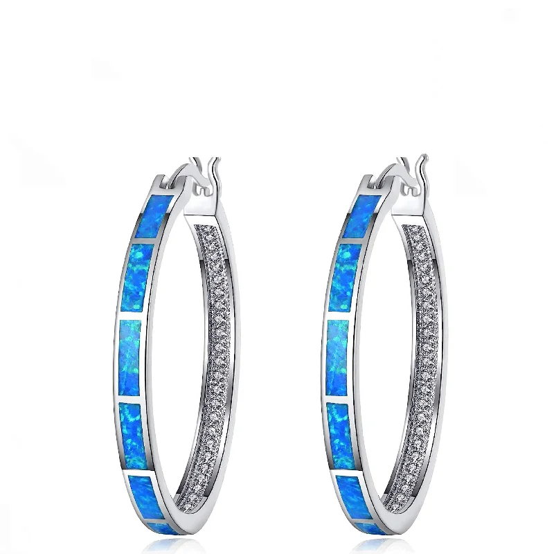 Best hoop earrings with marbled designs for a trendy and artistic effect-Silver Multi Blue Opal Hoop Earrings