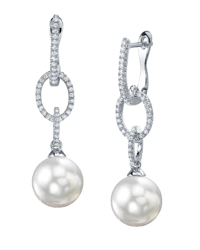 Hoop earrings with gold accents for a warm, elegant statement piece-White South Sea Pearl & Diamond Cosmopolitan Dangle Earrings