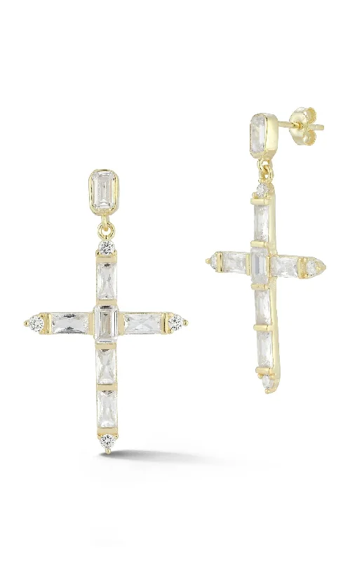 Hoop earrings with diamond-cut surfaces for added sparkle and shine-Statement Cross Drop Earring