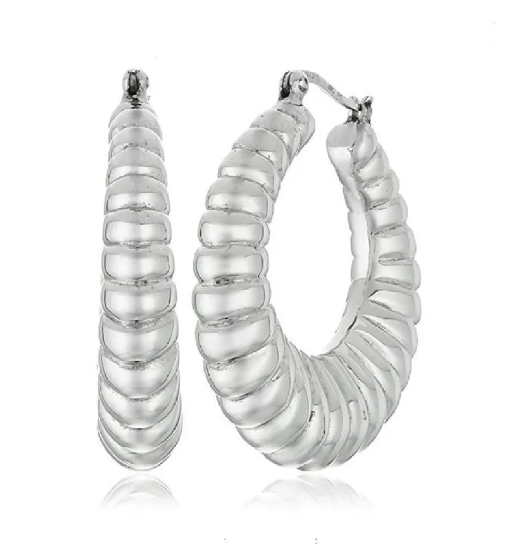 Hoop earrings with braided patterns for a detailed and textured finish-Sterling Silver Large Textured Hoop Earrings