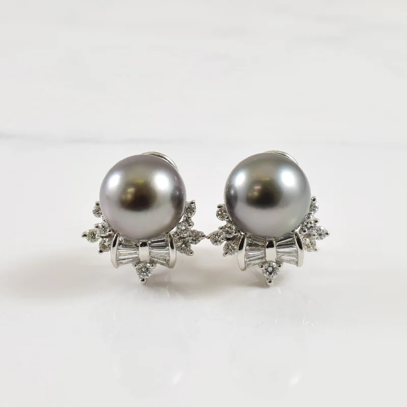 Hoop earrings with gold accents for a warm, elegant statement piece-Tahitian Pearl & Diamond Earrings | 20.02ctw (10.60mm), 0.60ctw |