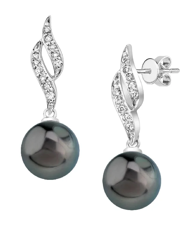 Hoop earrings with cut-out designs for a creative and lightweight effect-Black Tahitian Pearl & Diamond Flame Dangle Earrings