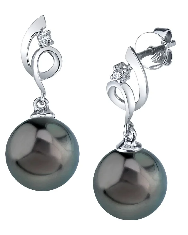 Hoop earrings with braided patterns for a detailed and textured finish-Black Tahitian Pearl & Diamond Pirouette Earrings