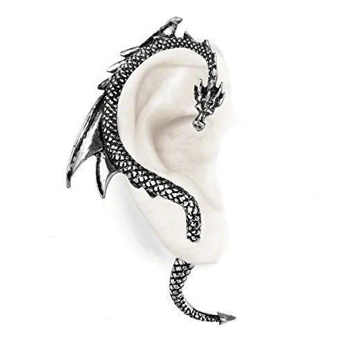 Hoop earrings with enamel stripes for a colorful and eye-catching design-The Dragon's Lure Ear Wrap Earring by Alchemy Gothic