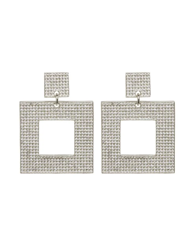 Best hoop earrings with delicate chain details for a trendy and stylish design-The Pave Box Hoops Earrings In Silver