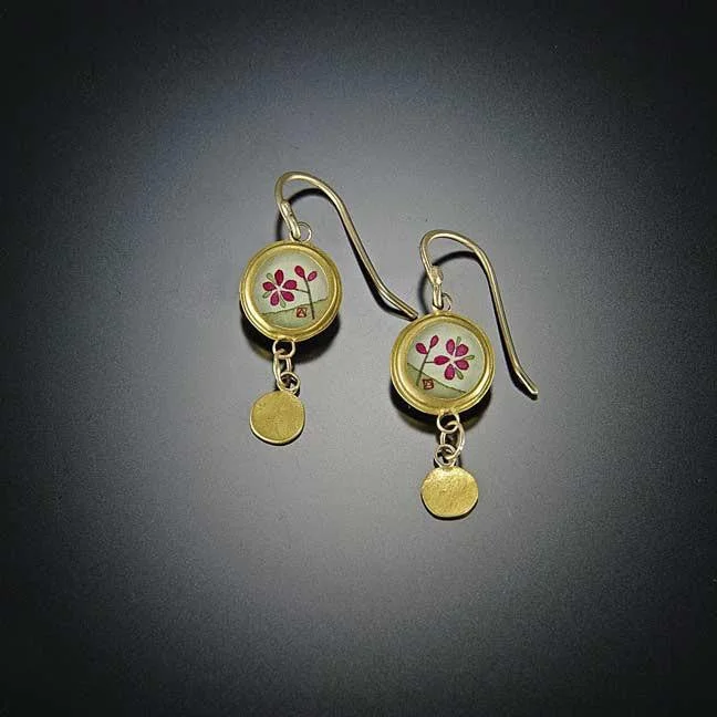 Hoop earrings with intricate designs for a unique and artistic appearance-Tiny Gold Plum Blossom Disk Earrings