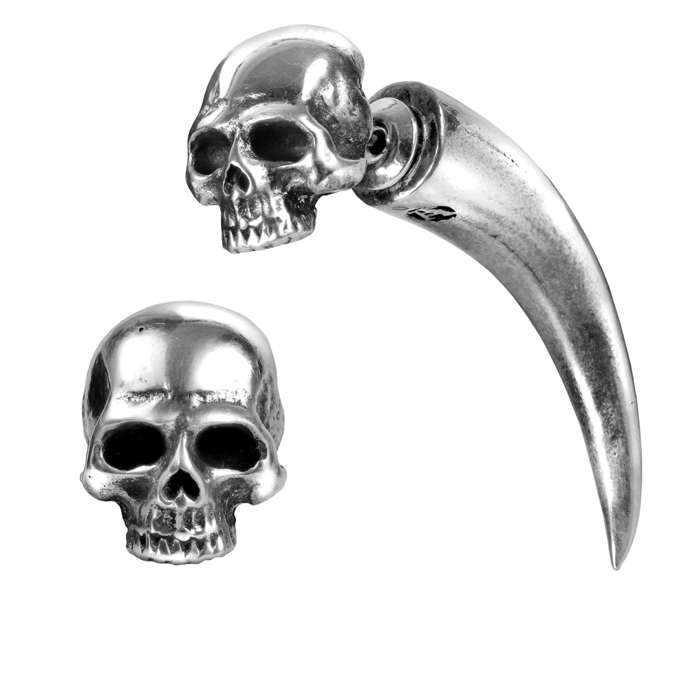 Best hoop earrings with marbled designs for a trendy and artistic effect-Tomb Skull Horn Earring by Alchemy Gothic