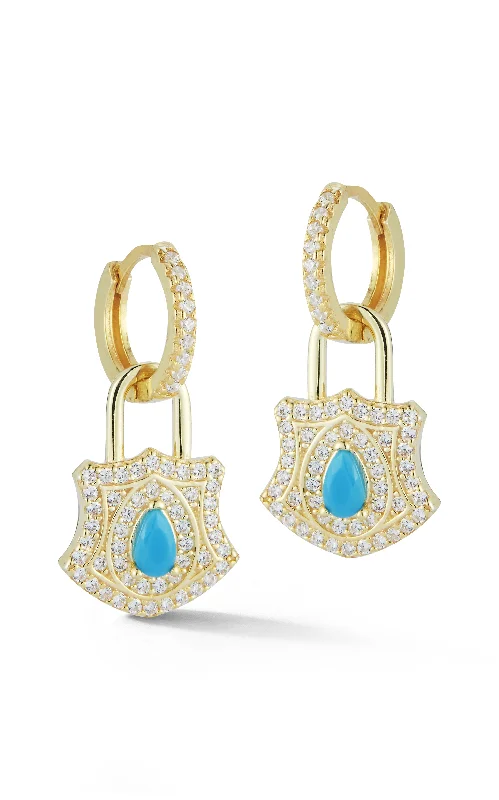 Best hoop earrings with geometric shapes for a modern and artistic appeal-Turquoise Padlock Earrings