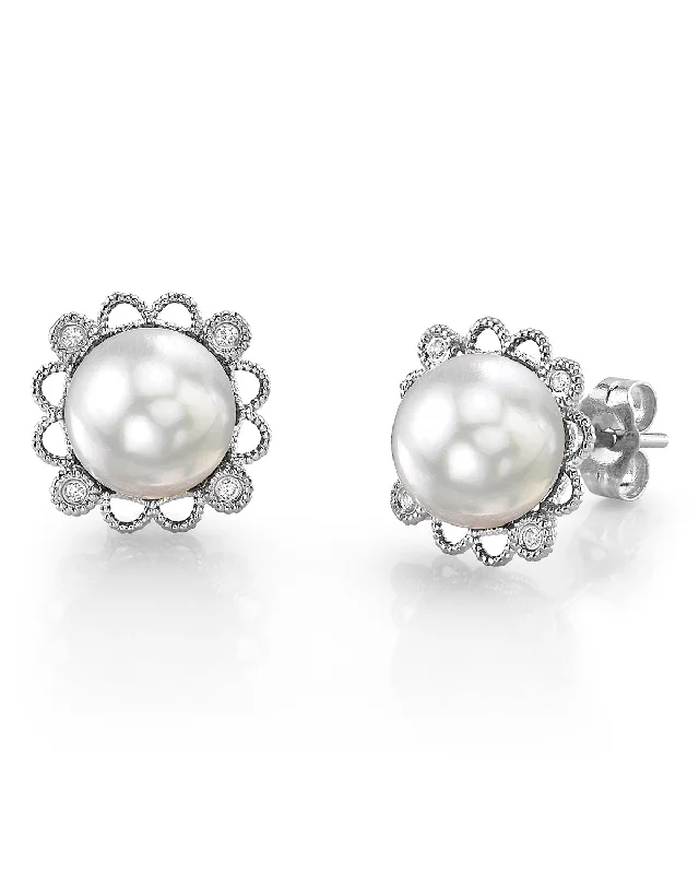 Best hoop earrings with marbled designs for a trendy and artistic effect-White South Sea Pearl & Diamond Couronne Earrings