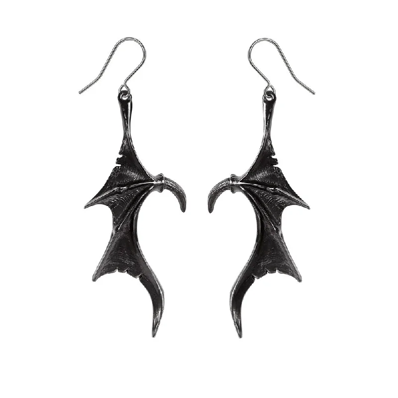 Best hoop earrings with asymmetrical designs for a fashion-forward, avant-garde look-Wings of Midnight Black Dragon Wing Earrings by Alchemy Gothic