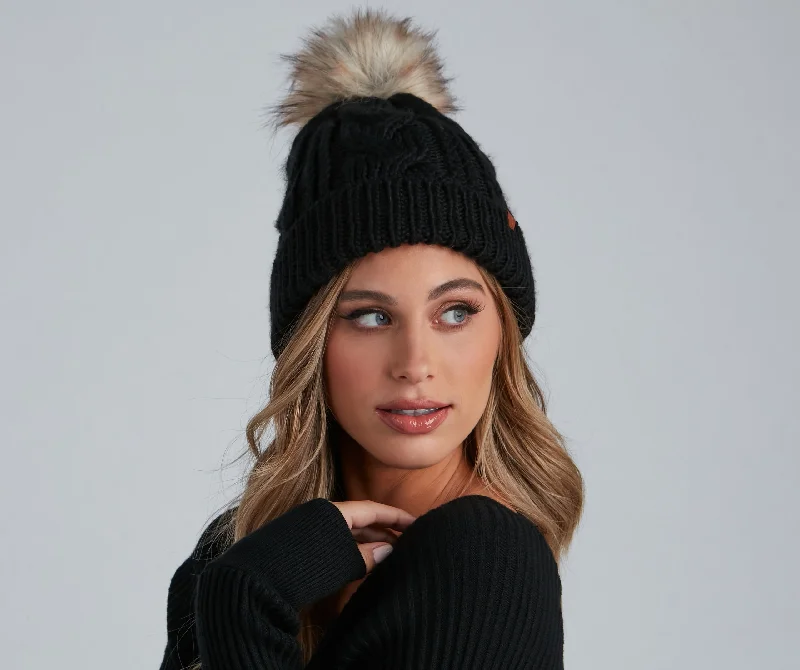 Black baseball cap for sleek all-black looks -Bring The Chill Cable Knit Beanie