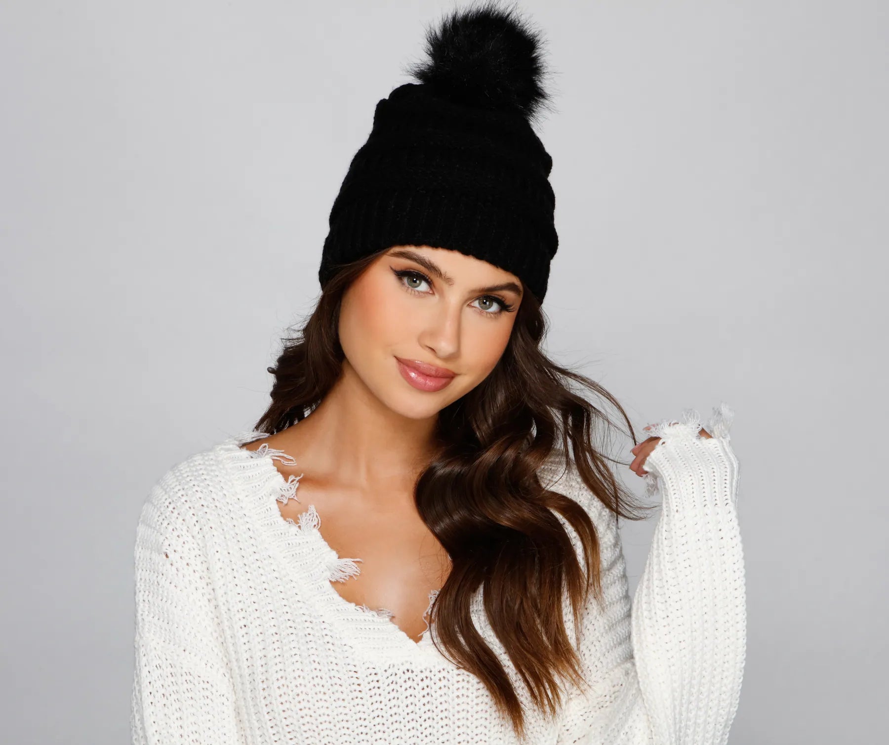 Soft cotton cap with breathable mesh back -Chilly Days Knit Pom Pom Beanie