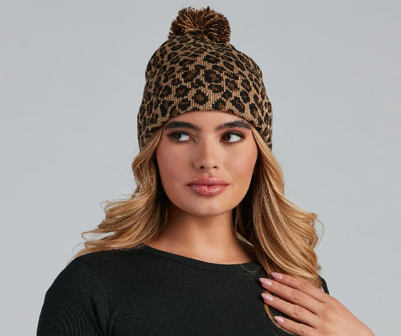 Adjustable dad cap for easy size tweaks -In The Wild Leopard Pom Beanie