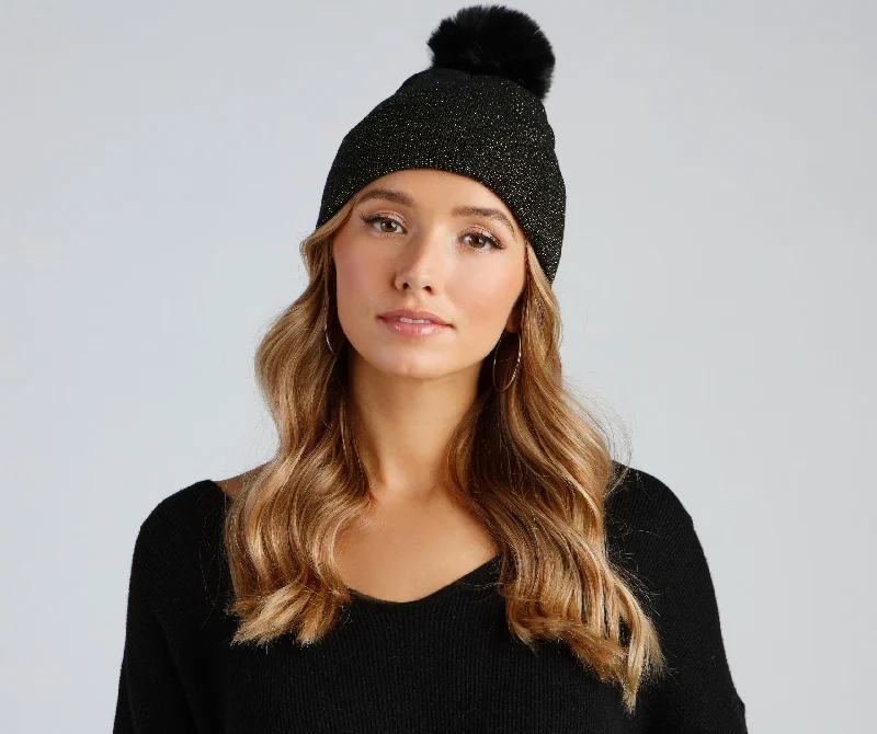 Graphic trucker cap for playful fashion flair -Shimmer Lurex Faux Fur Pom Beanie