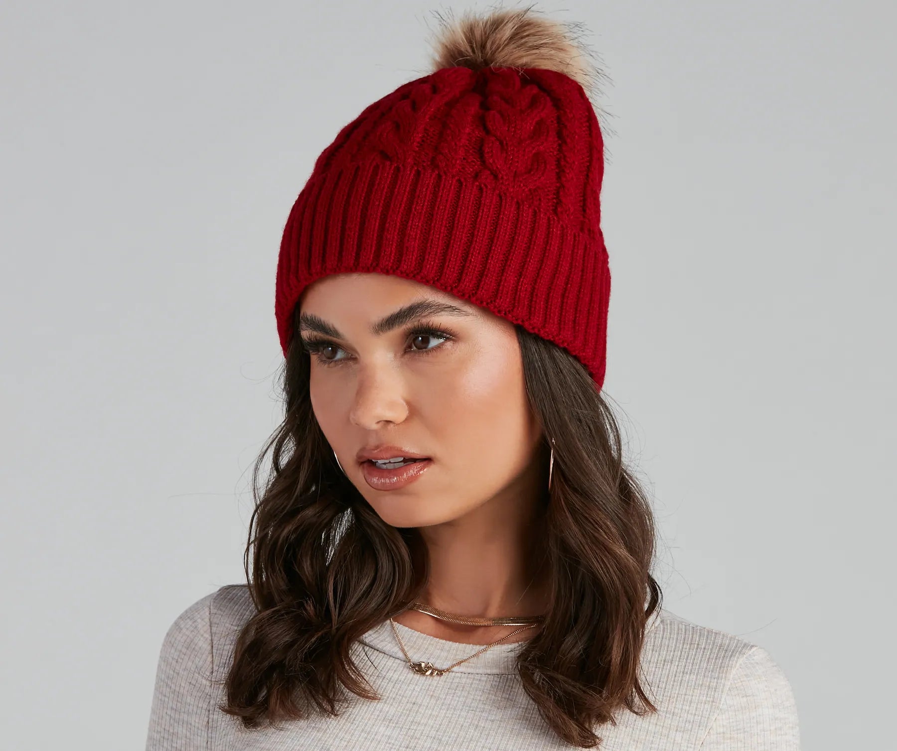 Lightweight running cap for marathon race days -Winter Ready Pom Cable Knit Beanie